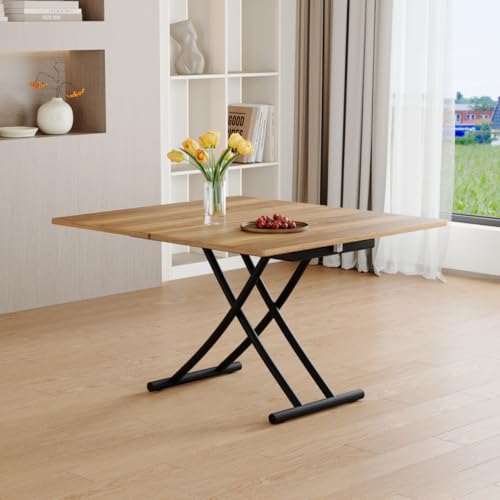 4 in 1 Adjustable Folding Dining Table, Drop Leaf Coffee Table for Small Spaces, Converts to Dining Table, Scratch-Resistant Wood Grain Top with Metal Frame for Breakfast Nook kitchen living Room - color: Wood-black