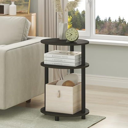 Furinno Turn-N-Tube Side Table, 3-Tier Oval End Table, Night Stand, Bedside Table, for Living Room, Bedroom, Espresso/Black - color: Espresso, size: 1-Pack, Plastic Frame, 3-Tier, 23 Inches Tall