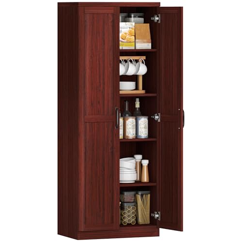 HOMCOM 63" 2-Door Kitchen Pantry 5-Tier Espresso | Freestanding Storage Cabinet, Shelving, 2 Adjustable Shelves, for Dining Room - color: Espresso