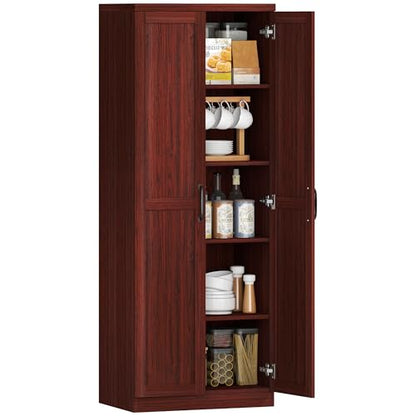 HOMCOM 63" 2-Door Kitchen Pantry 5-Tier Espresso | Freestanding Storage Cabinet, Shelving, 2 Adjustable Shelves, for Dining Room - color: Espresso