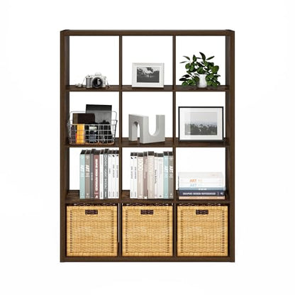 Furinno Cubicle Book Shelf, 12-Cube Bookshelf, Extra Thick Frame Reversible Bookcase with Open Back, 14.6" x 44" x 58", for Living Room, Bedroom, Home Office, Amber Pine - color: Amber Pine, size: 12-Cube