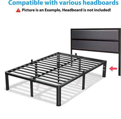 VIPSHOW 20 Inch Queen Bed Frame with Round Corners No Box Spring Needed | 3500lbs Heavy Duty, Under bed storage, 4 mattress stoppers, Headboard holes, Noise-free, Easy assembly & rubber covers - size: Queen, style: 20 Inch
