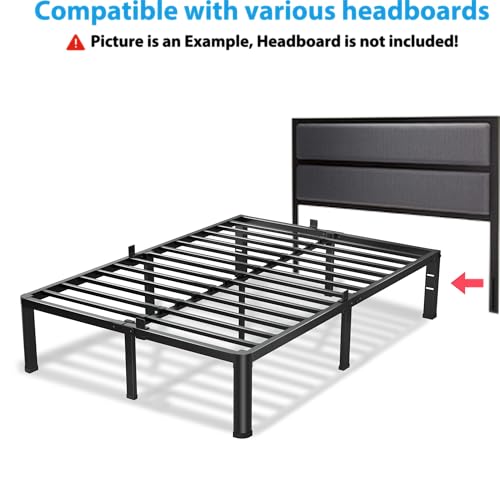 VIPSHOW 16 Inch Full Bed Frame with Round Corners No Box Spring Needed | 3500lbs Heavy Duty, Under bed storage, 4 mattress stoppers, Headboard holes, Noise-free, Easy assembly & rubber covers - size: Full, style: 16 Inch