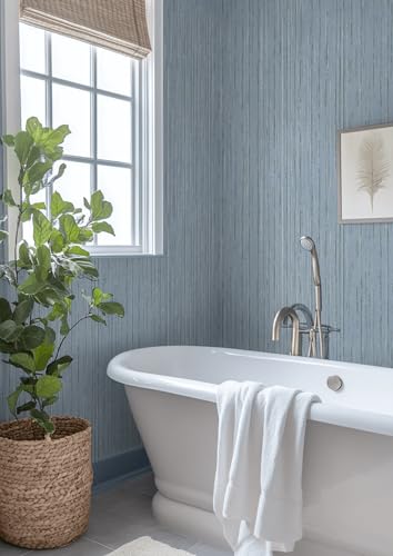 Toduso Light Blue Grasscloth Peel and Stick Wallpaper Modern Texture Contact Paper Bathroom Self Adhesive Wallpaper Removable Waterproof Wall Paper for Bedroom Cabinets Drawers Desk 17.3"x196.8" - color: Light Blue, size: 17.3" x 196.8"
