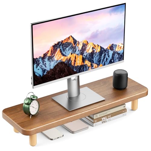 Monitor Stand Riser, 24 Inch Wood Desk Organizer with Monitor Stand & Storage Computer Monitor and Laptop Riser Multifunctional Laptop Stand Desk Organizer for Office Home Screen/Laptop/PC (Walnut) - color: Walnut