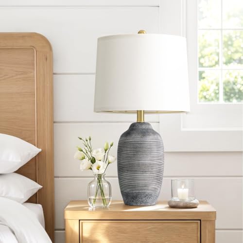 24.5" Vintage Ceramic Table Lamp Single-Rustic Boho Accent Nightstand Lamps for Bedroom, Living Room, Entryway-Small Textured Bedside Lamps, Modern Farmhouse Table Lamps for Home Decor Gray - color: 24.5" Black&Gray-Single