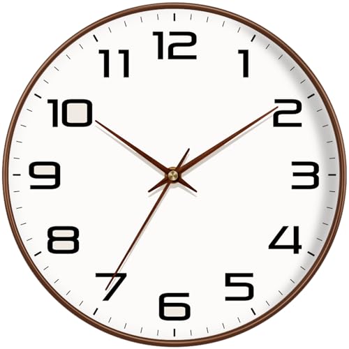 Woodgrain Wall Clock–Silent Non-Ticking Wall Clocks Battery Operated 8 Inch, Large Easy-to-Read Numbers Modern Modern Analog Clock for Bedroom Living Room Kitchen Office Gym (Brown) - color: Mocha Brown, size: 8 Inch