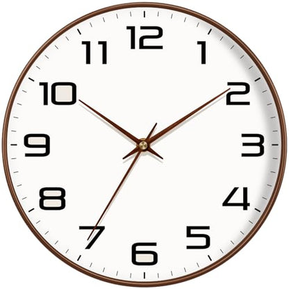 Woodgrain Wall Clock, Silent Non-Ticking Battery Operated Clock 10 Inch, Large Easy-to-Read Number Digital Wall Clocks, Modern Analog Clocks for Living Room Bedroom Kitchen Office Gym, Brown - color: Mocha Brown, size: 10 Inch
