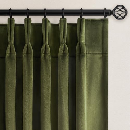 Velvet Pinch Pleated Blackout Curtains 96 Inch Long for Living Room Bedroom Moss Green Vintage Room Darkening Thermal Insulated Privacy Drapes with Back Tab and Hooks,2 Panels,Ideal for Apartment - color: Olive Green, size: 40"W x 96"L (Pack of 2)