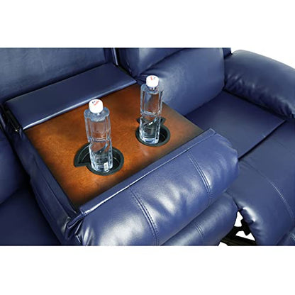 A Ainehome Living Room Furniture Set Leather Recliner Sofa Set Loveseat Chair Furniture Sofa Set for Living Room/Small Space/Rv/House/Office/Theater Seating (A-Blue Leather, 3 Piece Set) - color: A-blue Leather, size: 3 piece set
