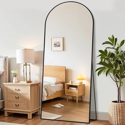 Suidia Full Length Mirror, 58"x21" Floor Standing Mirror Freestanding, Full Body Mirrors with Stand for Bedroom, Hanging Mounted for Living Room Cloakroom, Black, Arched Style - color: Black, size: 58"L x 21"W, style: Arched Style
