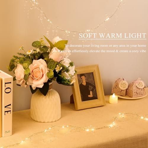 Iridescent Bead String with Fairy Lights Battery Operated 3.28ft/pcs, 2 PCS | 3-8mm Artificial Crystal Beads Chain and Short LED String Lights Mixed, DIY Crafts Wedding Party Garland Centerpiece - color: Iridescent Bead- Lights, size: 3.28ft per/2pcs tota