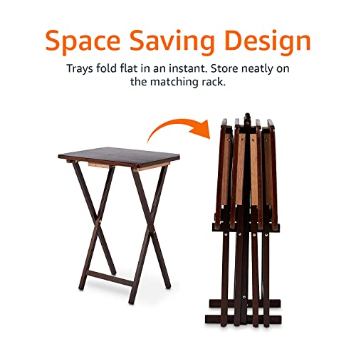 Amazon Basics Portable Foldable TV Tray Table with Storage Rack, Space-Saving Design, Sturdy Wood, 14.6" L x 19" W x 26" H, Espresso, 4-Pack - color: Espresso