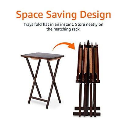 Amazon Basics Portable Foldable TV Tray Table with Storage Rack, Space-Saving Design, Sturdy Wood, 14.6" L x 19" W x 26" H, Espresso, 4-Pack - color: Espresso
