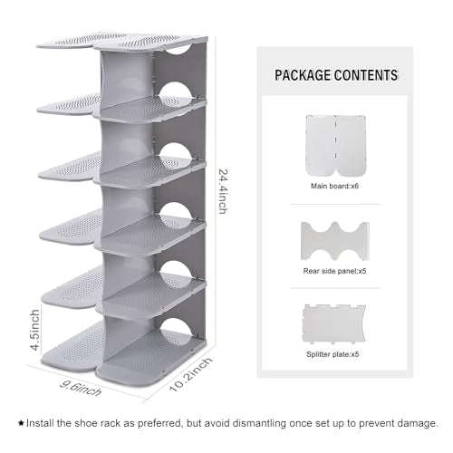 6-Tier Narrow Shoe Rack for Small Entryways, Space-Saving Adjustable Stackable Shelves, Free Standing Shoe Organizer for Closet, Corner, Doorway, Grey - color: Grey