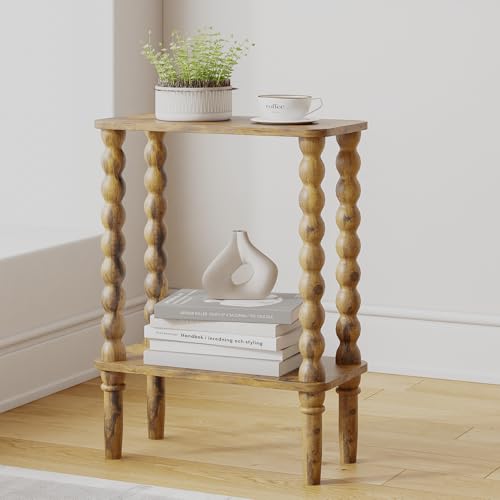Veegle Narrow Side Table, Small End Table with Storage Shelf, 2-Tier Small Coffee Tables for Living Room, Bedroom, Narrow Spaces (Rustic Brown) - color: Rustic Brown-2 Tier Shelf