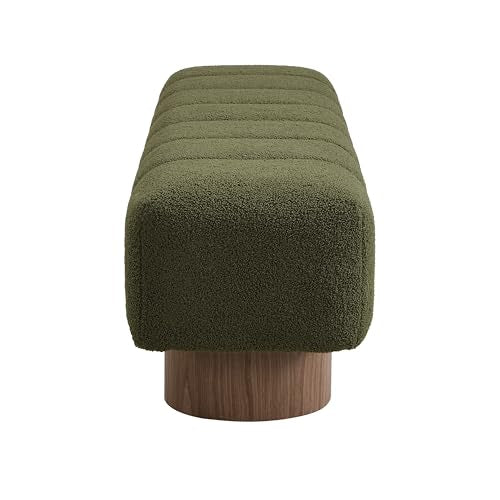 Christopher Knight Home Manila 64" Boucle Dining Bench, Upholstered Ottoman Bench, Rectangular Dining Seat, Spacious Seating, Long Footstool for Living Room Dining Room, No Assembly Needed, Green - color: Green N