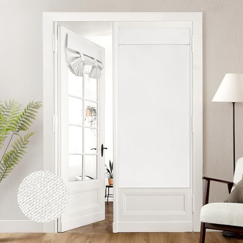 HOMEIDEAS 100% White Linen Blackout French Door Curtains, Privacy Door Window Curtains, 30 X 68 Inch Room Darkening Blinds, Thermal Insulated Shades for Bedroom, 1 Panel - color: White, size: 30"W x 68"L (Pack of 1)