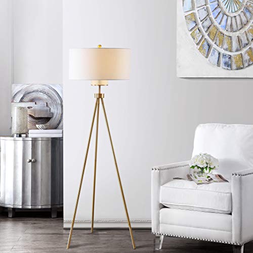 SAFAVIEH Lighting - Enrica 66-Inch Floor Lamp - Brass Gold - Fabric Shade - Mid-Century Tripod Leg Design - Ideal for Living Room, Bedroom - LED Bulb Included (FLL4008A)