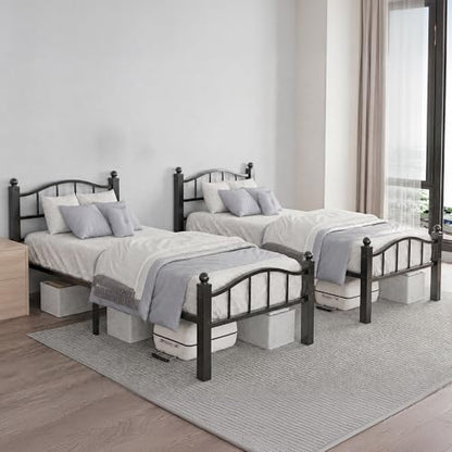 Metal Twin Bed Frames Set of 2 | Noise-Free Design, 12" Underbed Storage, Heavy Duty with Headboard, No Box Spring Needed, Tool-Free Assembly - color: Twin Set of 2 Black