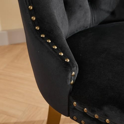 KEIKI Upholstered Mid-Century Velvet Dining Chair, Tufted Accent Seat | with Golden Solid Wood Legs for Dining Room Kitchen Room, Black - color: Black