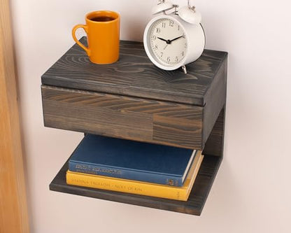 Floating Nightstand Side Accent or End Table with Storage Drawer, Wood Bedside Shelf, Handmade Floating Table (Nairobi) - color: Nairobi