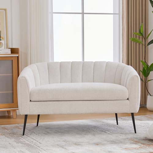 Chifee & Vingol 50.2" White Loveseat 2-Seater Sofa Wide Upholstered Small Couch for Bedroom Modern Couch with Metal Legs for Small Spaces,Ivory - color: S3055-ivory