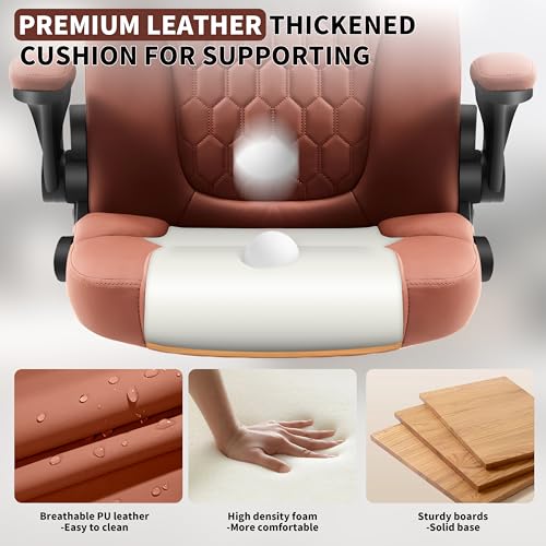Leather Office Chair Swivel Lumbar Support for Short People Brown | Executive Office Chair PU,Leather Office Chair with Wheels,360° Swivel Rolling Chair with Padded Arm,Ergonomic Computer Chair - color: Brown