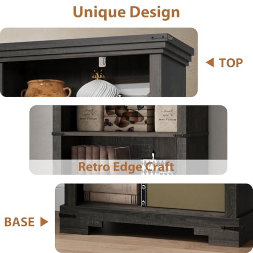 6-Tier Farmhouse Bookshelf, 73 inch Tall Book Shelf with Unique Design & 2 Adjustable Shelves, Wooden Bookshelf for Study Room, Living Room, Kitchen, Bedroom (Black) - color: Black, size: 6-tier