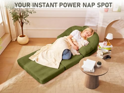 wanan Folding Sofa Bed, 3-in-1 Convertible Boneless Couch with Handle, Floor Lounger & Sleeper Chair for Adults, Comfy Folding Couch Single Sofa for Living Room Bedroom, Green - color: Green