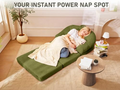 wanan Folding Sofa Bed, 3-in-1 Convertible Boneless Couch with Handle, Floor Lounger & Sleeper Chair for Adults, Comfy Folding Couch Single Sofa for Living Room Bedroom, Green - color: Green