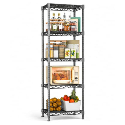 Lab Cosi 5 Tier Narrow Shelf 15.85" W Black Wire Rack, Adjustable Metal Storage Organizer for Pantry Kitchen Closet, Freestanding Shelf Unit - size: 15.92"W x 53"H x 11.8"D