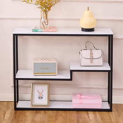 loglus Console Table for Entryway, Faux Marble MDF Sofa Table with Golden Frame, Multilayer, Black Frame, 9.45" D x 38.18" W x 31.22" H - color: Black Frame, style: Multilayer
