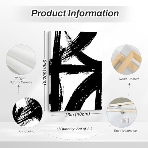 Black and White Wall Art Abstract Modern Painting Minimalist Line Canvas Wall Art Decor Black And White Poster Abstract Artwork Prints for Living Room Bedroom 16x24 Inch Wrapped Canvas Set of 2 - color: Black Lines Prints, size: 16x24 Inch Canvas
