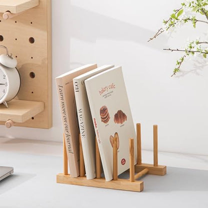 HBlife 2pcs Bamboo Dish Plate Bowl Cup Book Pot Lid Cutting Board Drying Rack Stand Drainer Storage Holder Organizer Kitchen Cabinet（Keep Dry） - color: Bamboo 4 Slots 2pcs