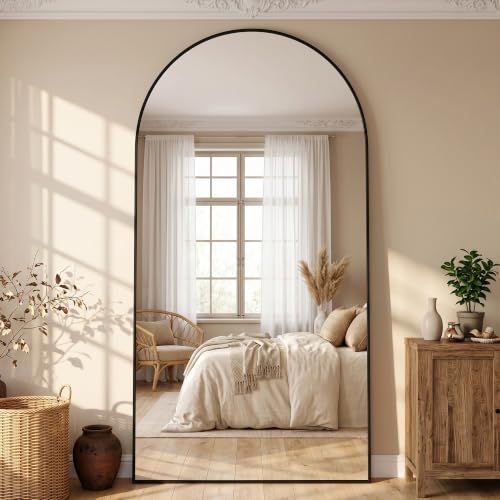 88"x44" Arched Full Length Mirror, Large Floor Mirror, Black | Oversized Aluminum Full Body Mirror, HD Shatterproof Tempered Glass, Lean/Stand/Wall for Living Room,Bedroom, Dressing Room - color: Black, size: 88"L x 44"W
