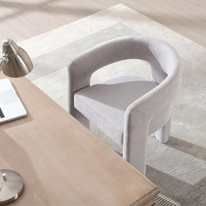 HNY Modern Chenille Barrel Single Dining Chair, Grey | Upholstered Accent Armchair With 18.9" Wide Seat No Assembly Required For Living Room Bedroom Vanity Small Spaces - color: Grey Chenille