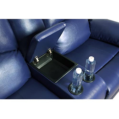 A Ainehome Living Room Furniture Set Leather Recliner Sofa Set Loveseat Chair Furniture Sofa Set for Living Room/Small Space/Rv/House/Office/Theater Seating (A-Blue Leather, 3 Piece Set) - color: A-blue Leather, size: 3 piece set