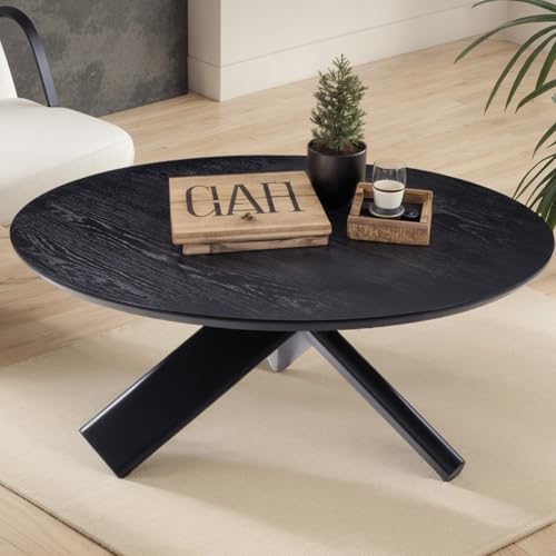 Need 40in Round Coffee Table for Living Room, Modern Natural Wood Center Table, Heavy Duty 330 lbs Capacity Space Saving Furniture for Apartment Bedroom Small Space, Black - color: Black