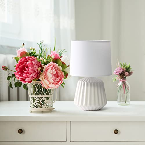 Simple Designs LT1120-OFF Petite Mini Pleated English Ceramic Base Table Lamp, Off White