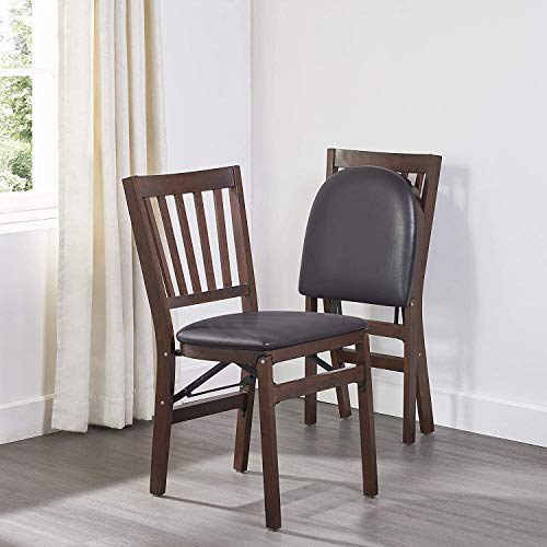 Stakmore Premium Solid Wood Dining Table Compact Folding Chair Set with Fabric Padded Upholstered Seat, Espresso/Black (Set of 2) - color: Espresso