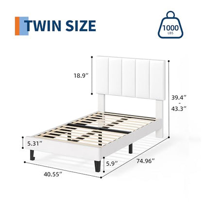 Garvee Twin Size Bed Frame with Upholstered Headboard for Kids, White | Fully Velvet Upholstered Mattress Foundation with Height Adjustable Headboard, No Box Spring Needed, Easy Assembly - color: White, size: Twin