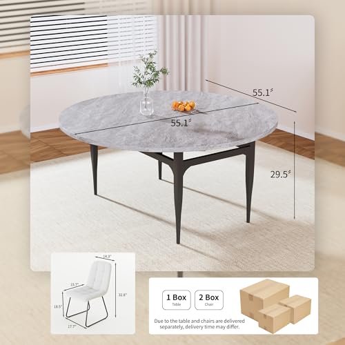 HIPIHOM 55‑Inch Extendable Dining Table Set with 6 Upholstered Chairs and Metal Frame for Dining Room - color: Grey/White