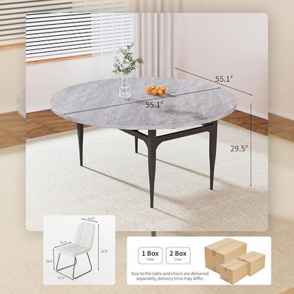 HIPIHOM 55‑Inch Extendable Dining Table Set with 6 Upholstered Chairs and Metal Frame for Dining Room - color: Grey/White