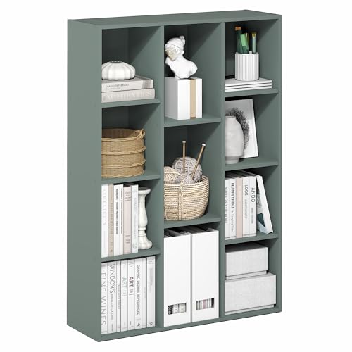 Furinno LUDER Book Shelf, 11-Cube Bookshelf, Reversible Bookcase, 9.4 x 29.1 x 41.7, Easy Assembly, for Living Room, Bedroom, Home Office, Sage Green - color: Sage Green, size: 11-Cube