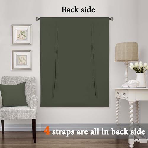 H.VERSAILTEX Blackout Tie Up Curtain Thermal Insulated Window Shade Light Blocking Balloon Roman Shade Bathroom Adjustable Rod Pocket Panel for Small Window,42" Wide by 63" Long,Olive - color: Olive