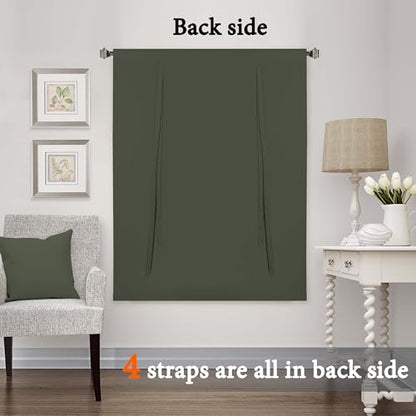 H.VERSAILTEX Blackout Tie Up Curtain Thermal Insulated Window Shade Light Blocking Balloon Roman Shade Bathroom Adjustable Rod Pocket Panel for Small Window,42" Wide by 63" Long,Olive - color: Olive