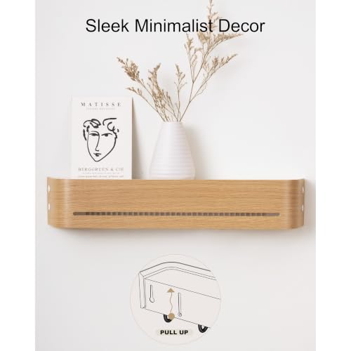 Key Holder Wall Mount with Shelf | 17 inch | Oak | 5 Retractable Hooks | Minimalist | Space-Saving | Modern Wall Coat Hooks | Wooden Key Rack for Entryway & Hallway - color: Oak