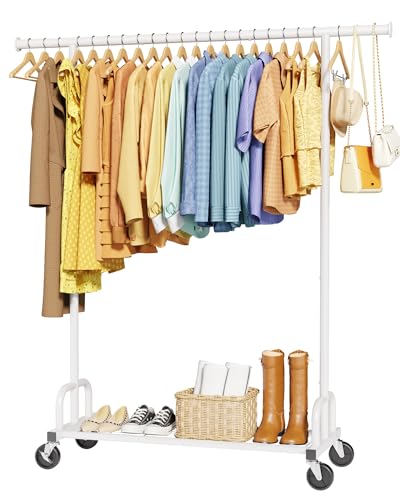 Sakugi Clothes Rack - Large-Capacity Clothing Racks for Hanging Clothes with Lockable Wheels, Space-Saving Metal Coat Rack for Bedroom, Laundry Room, Entryway, 45.6" x 16.9" x 59", White - color: White, size: 45.6" x 16.9" x 59"(1 Rod)