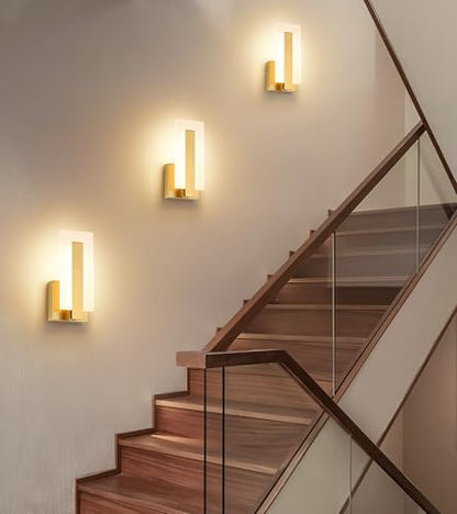 Joosenhouse Modern LED Wall Sconce Set of 2, Brass Warm White Light Wall Sconce 3000K, Hardwired Up and Down Wall Mount Light for Hallway, Bedroom, Study, Living Room Indoor Wall Light - color: Brass-Non Dimmable
